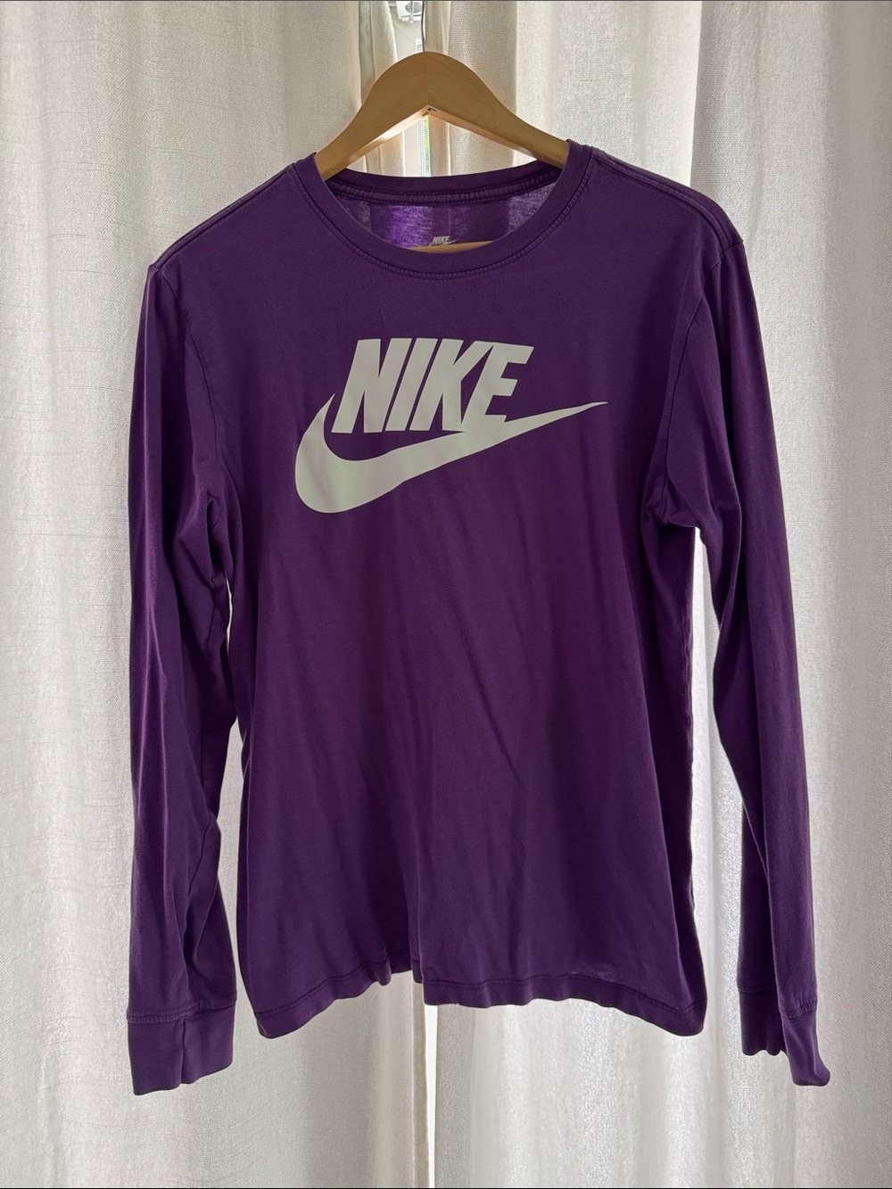 Nike Purple Long Sleeve Shirt with White Logo - Mens Small